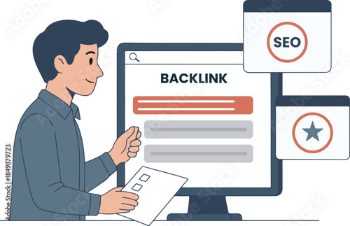 SEO Expert Analyzing Website Backlink Profile with Quality Checklist Vector Illustration