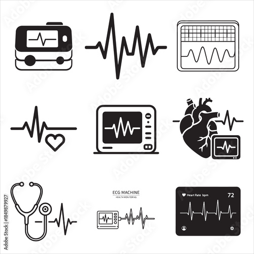 Medical vital signs heartbeat line art vector
