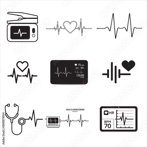 Medical heart signal line art vector icon