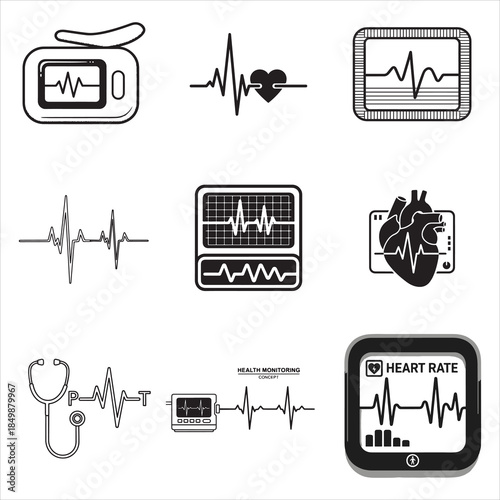 Clinical heartbeat monitor line art black vector icon