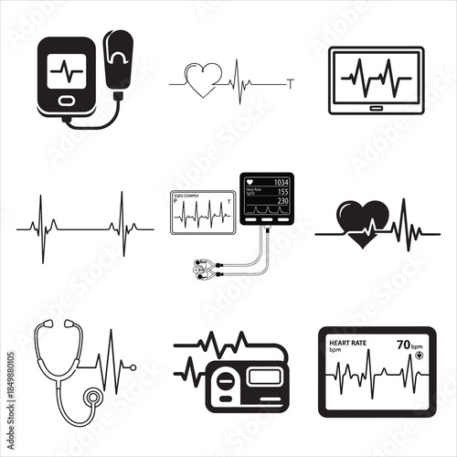 Heartbeat monitor line art representing medical health checkup concept