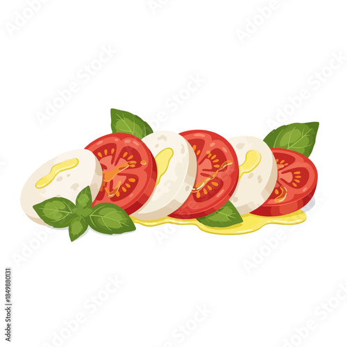 Italian Caprese Salad with Fresh Mozzarella, Tomatoes and Basil Vector Illustration