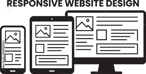 Responsive Website Design Concept with Mobile, Tablet and Desktop Devices Line Icon Illustration