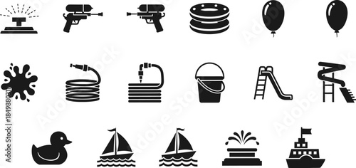 Collection of various black and white icons and symbols