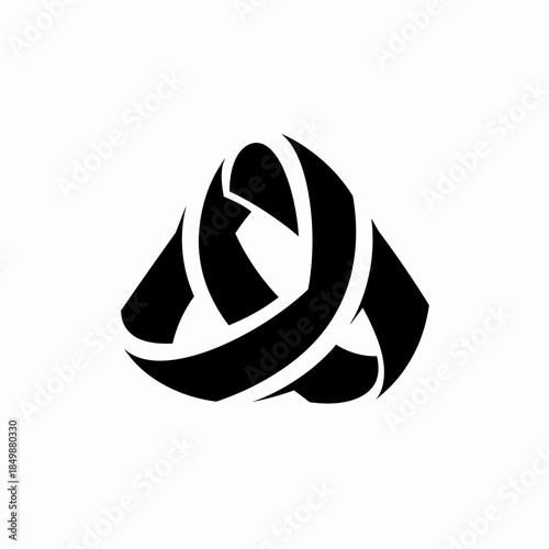 Abstract Black Intertwined Knot Symbol on White Background, Endless Looped Geometric Design Element