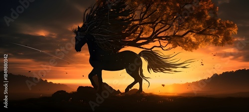 silhouette of Pegasus dryad ,generative AI