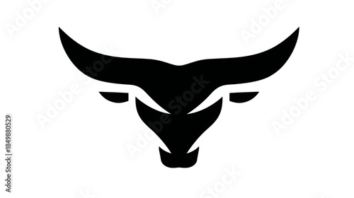 Minimalist black bull head silhouette graphic. Abstract bovine animal logo icon representing strength, power, and determination.