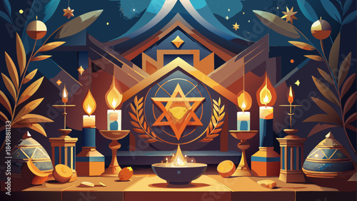 Celebratory hanukkah scene with menorah and candles