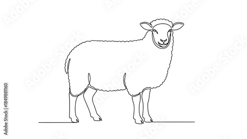 Smiling sheep standing alone in simple line art style