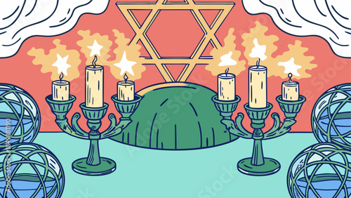 Illuminated star of david with candles