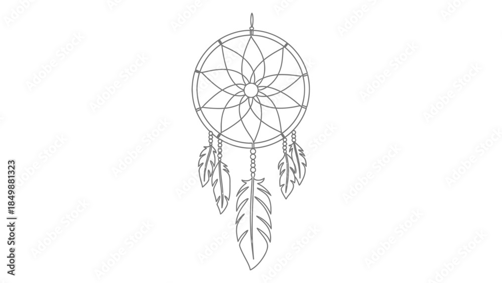 Obraz premium Dreamcatcher with feathers and web design on white background