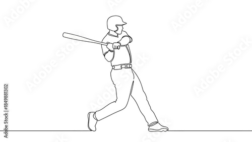 Baseball player swinging bat in action