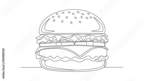 Delicious burger illustration in modern line art style for food branding