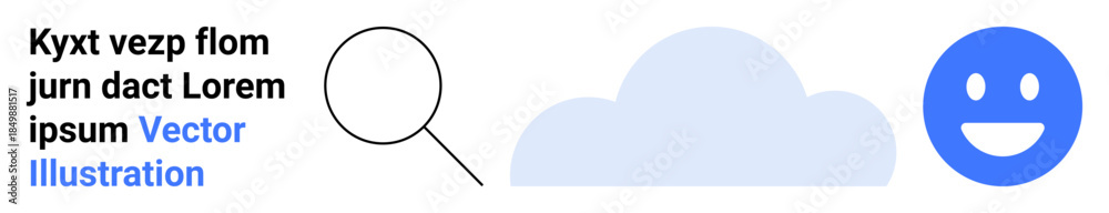 Fototapeta premium Search exploration, cloud computing, happiness, data analysis, creativity, positive thinking. Magnifying glass, cloud and smile face icons. Search exploration and cloud computing concept