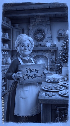 Holiday baking with a joyful character in a cozy kitchen scene
