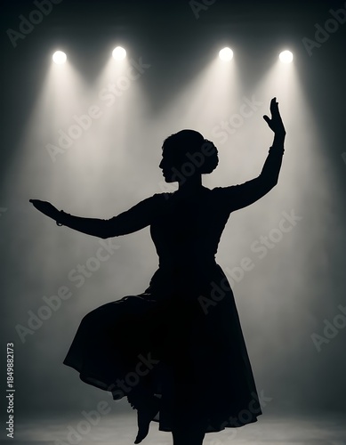A silhouette of a classical dancer in a dancing pose