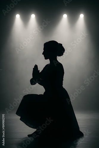 A silhouette of a classical dancer in a dancing pose