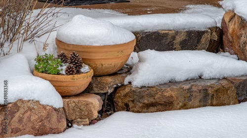 potted garden, an outdoor scene decorated with lights and stars in pots