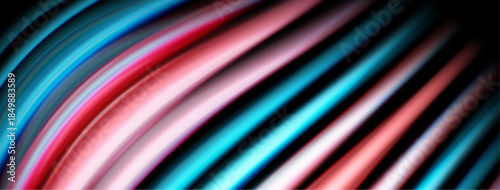 Abstract lines, vibrant colors, diagonal pattern. Smooth gradients create dynamic visual effect. Dark background emphasizes bright streaks.
