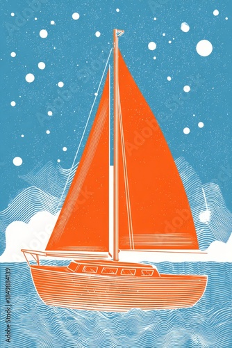 Sailboat on the Water with Sky and Decorative Elements