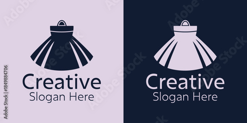 Creative fashion dress icon template for boutique branding. Elegant clothing design element for online shop or personal stylist business. Minimalist style. Vector illustration