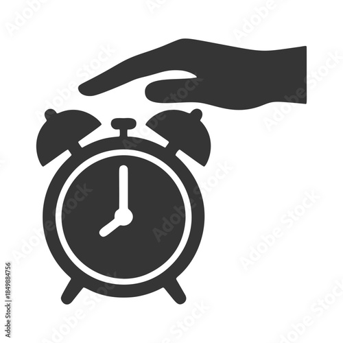 目覚まし時計を止める手のシルエットアイコン