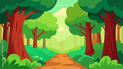 Cartoon forest scene with path and trees drawing