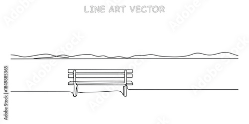 Continuous one line drawing of a park bench in a minimalist style. Simple outdoor seating for relaxation and contemplation. Vector illustration