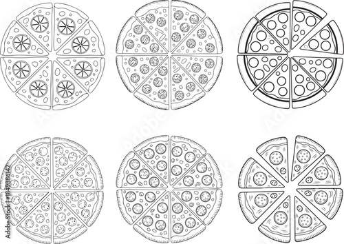 pizza isolated in White Background, pizza vector, Flat lay vector illustration. vector illustration of cwith vegetables. pizza vector set.