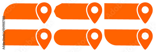 Set of orange pin text tag icons. Pointer icon pin with space for text vector collection