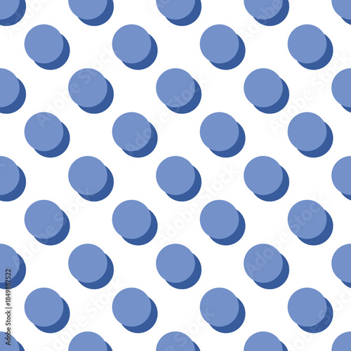 Seamless vector pattern with cute tile blue polka dots on white background