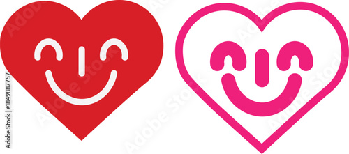 Two hearts with smiling faces one red and one pink side by side