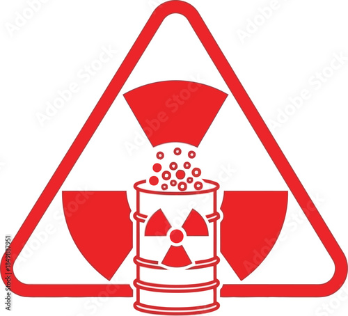 Warning sign with radioactive barrel and hazard symbols