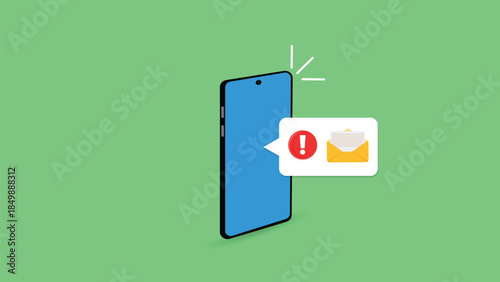 Phone notifications. Smartphone with new mail vector illustration on isolated background. Reminder message, sign business concept
