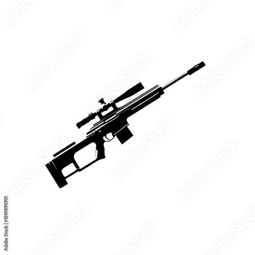 "Modern Tactical Sniper Rifle Vector Illustration - Military Weapon"