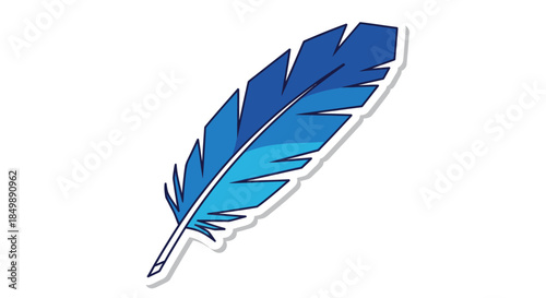 Stylized blue feather illustration evoking feelings of lightness and fluidity on plain background