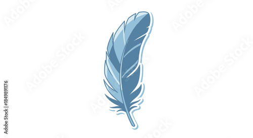 Stylized feathered quill in cool blue tones, simple illustration of a plumage pen tool symbol