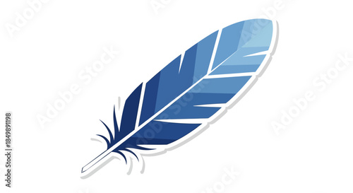 Elegant blue feather illustration with a gradient design on a plain background