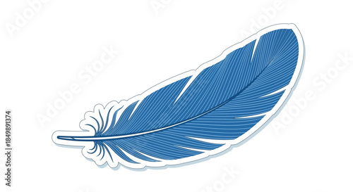 Serene single blue feather isolated on white representing calmness and artistic design