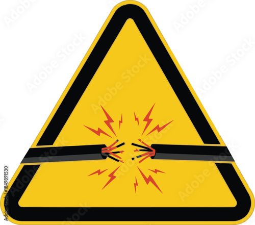 Caution sign with electrical hazard warning and sparking wires