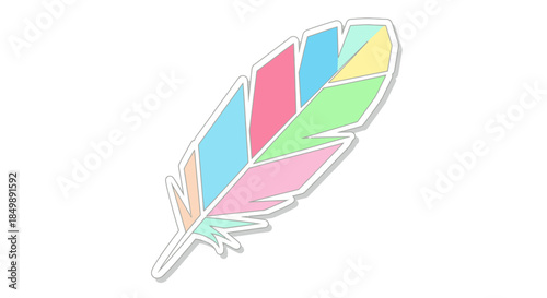 Stylized vector drawing of colorful feather with segmented geometric design elements