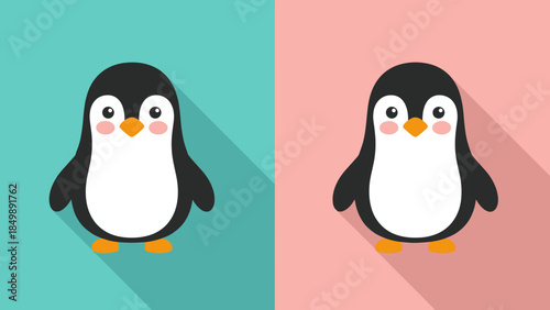 Cute Cartoon Penguins with Pink Cheeks.