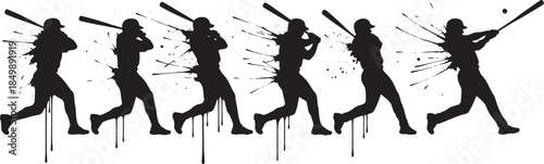 Baseball Player Silhouette with Splatter Effect for Sports and Activity Enthusiasts