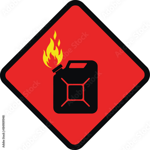 Flammable liquid warning sign with burning gas can