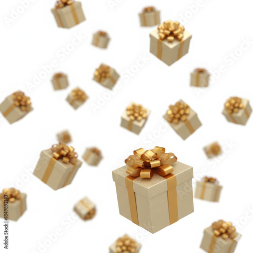 Collection of gold gift boxes falling from top to bottom