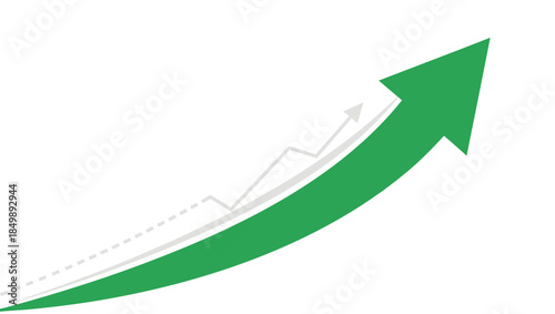 Curved green arrow with dashed line indicating positive business trend
