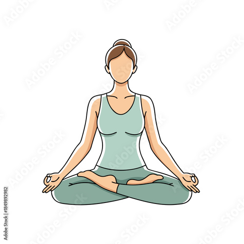 Vector illustration of woman meditating in lotus position with outline effect
