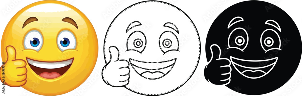 Fototapeta premium A set of three easter egg emojis with thumbs up and smiling faces in different shades