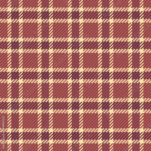 Valentine fabric background seamless, trim texture tartan pattern. Sofa textile check vector plaid in red and moccasin colors.