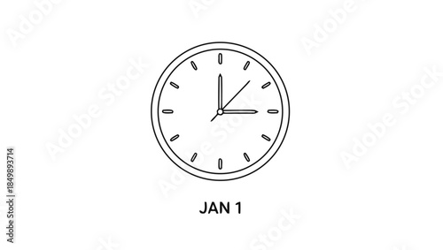 Linear vector illustration of clock with Jan 1 date text